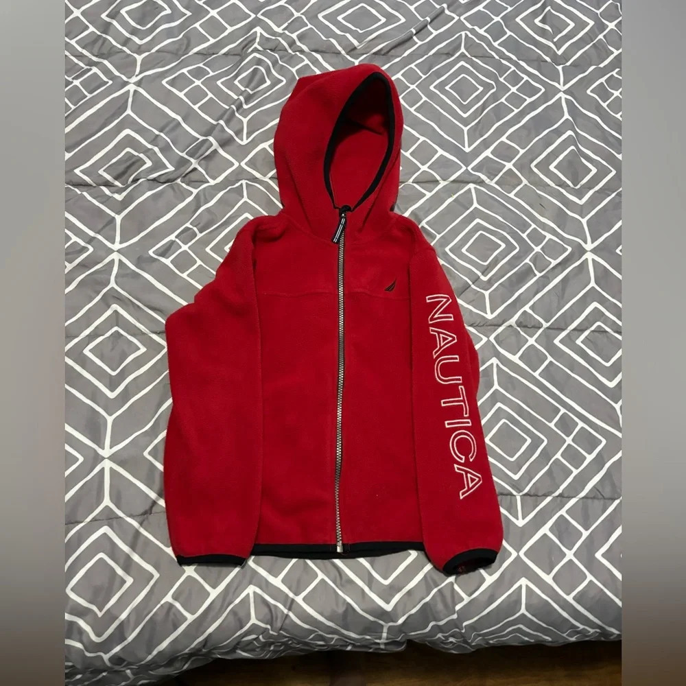 Nautica Fleece Pullover zip up red boys size 6 Large